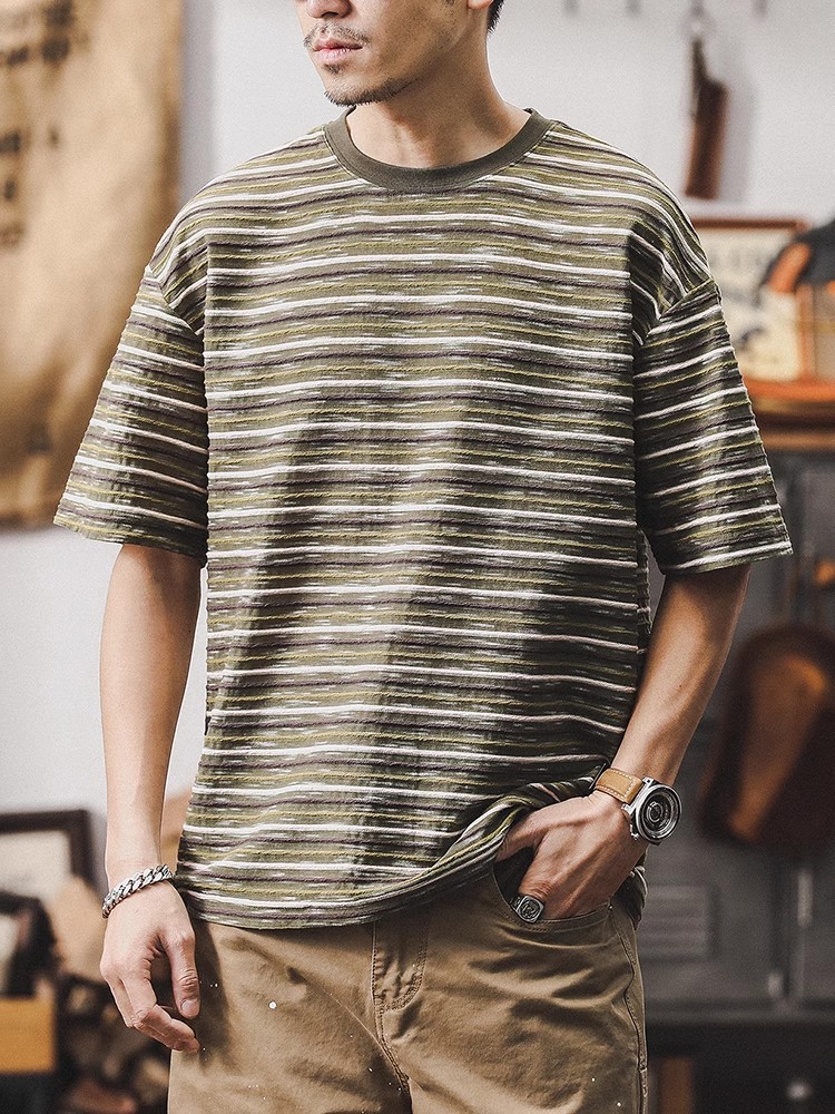 杰雷諾美式復古男士T恤短袖男款夏季雲彩棉寬鬆大碼男裝半袖衣服