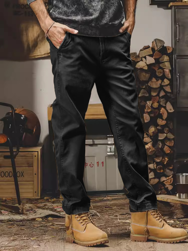 杰雷諾美式重磅復古硬挺工裝褲子男秋季斜紋彈力直筒男士休閒長褲