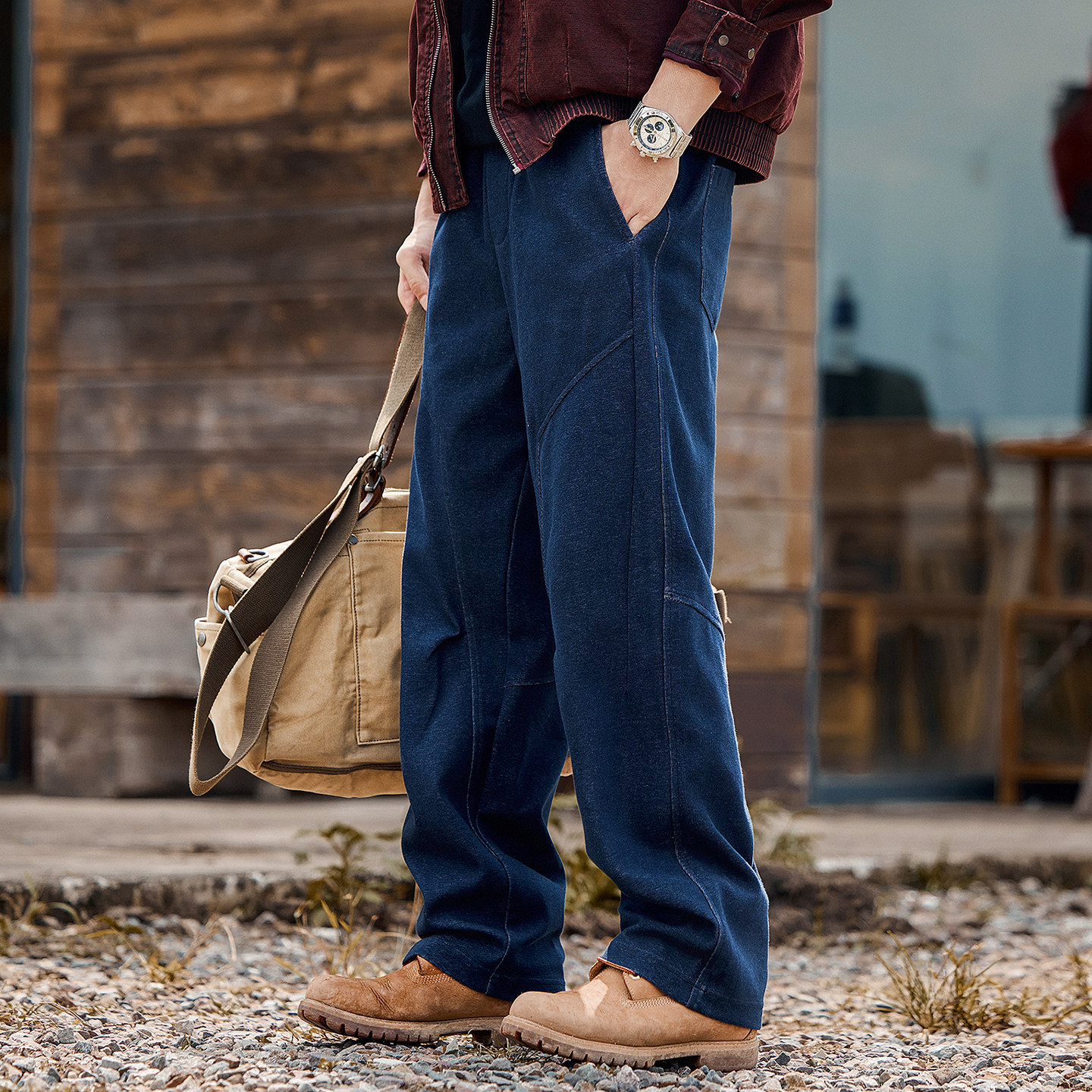 美式復古重磅40支針織衛褲男2026春季新款直筒男士褲子寬鬆休閒褲