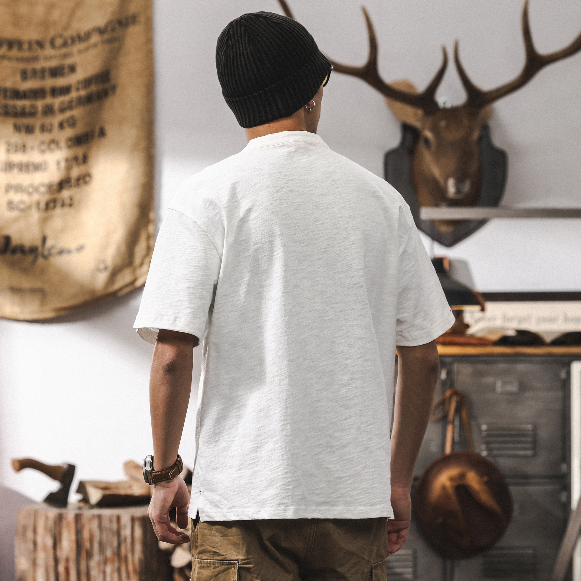 美式復古竹節棉短袖T恤男夏季2025新款T潮流亨利領阿美咔嘰POLO衫