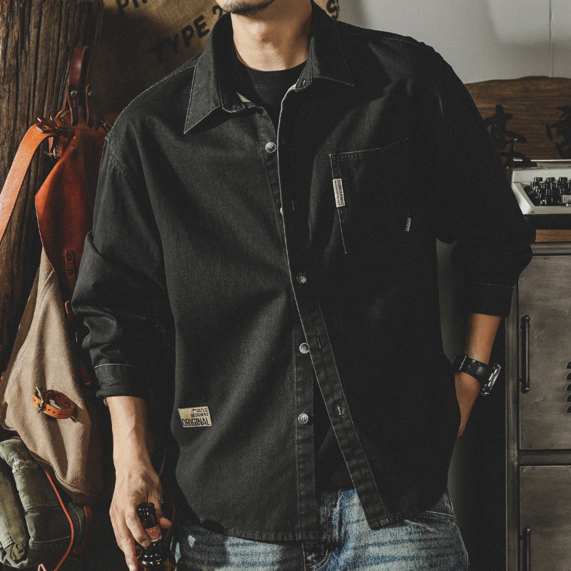 美式經典復古工裝襯衫男長袖春季2024年新款寬鬆襯衣夾克春秋外套