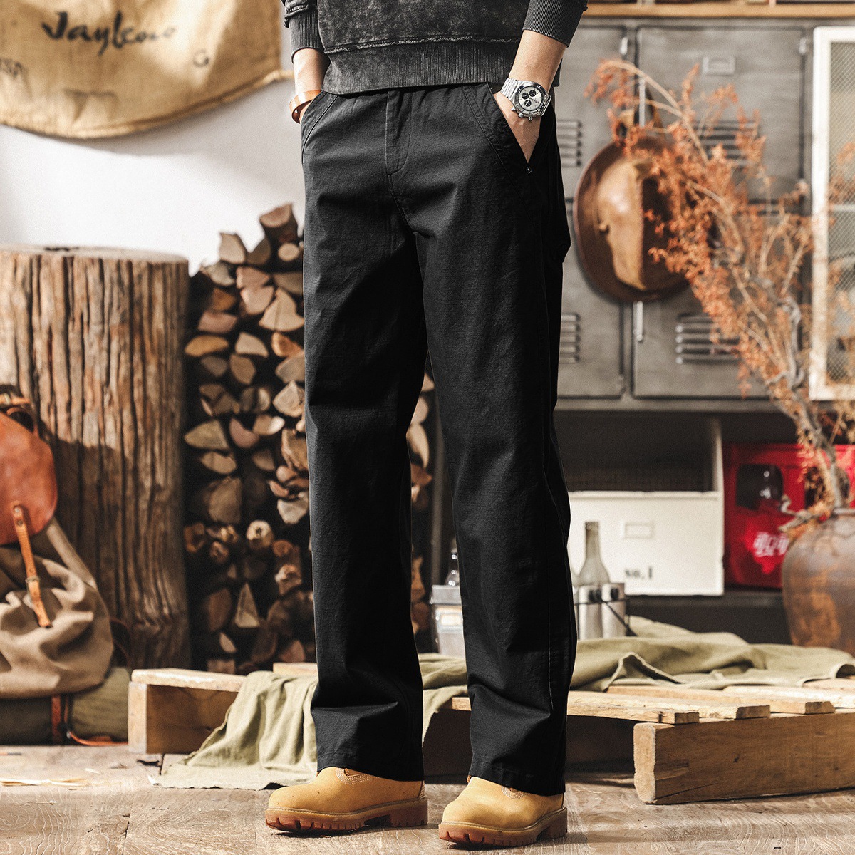 美式復古長絨棉工裝褲子男春季2026新款寬鬆直筒潮牌男士休閒長褲