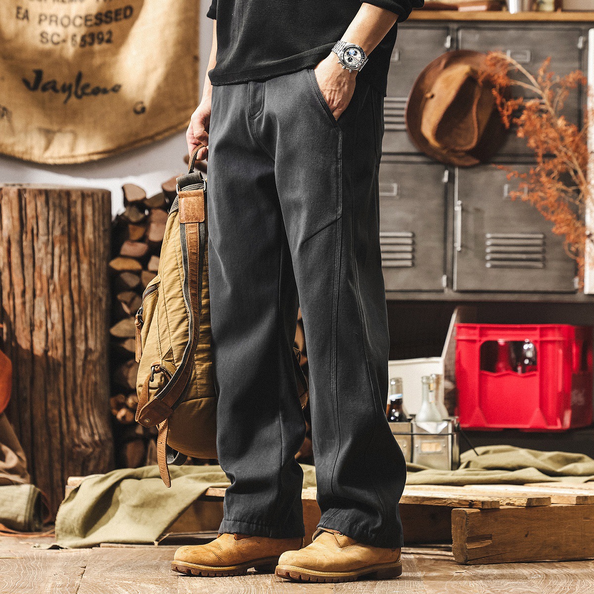 美式復古工裝褲子男款加絨2025冬季新款直筒男士褲子寬鬆休閒長褲
