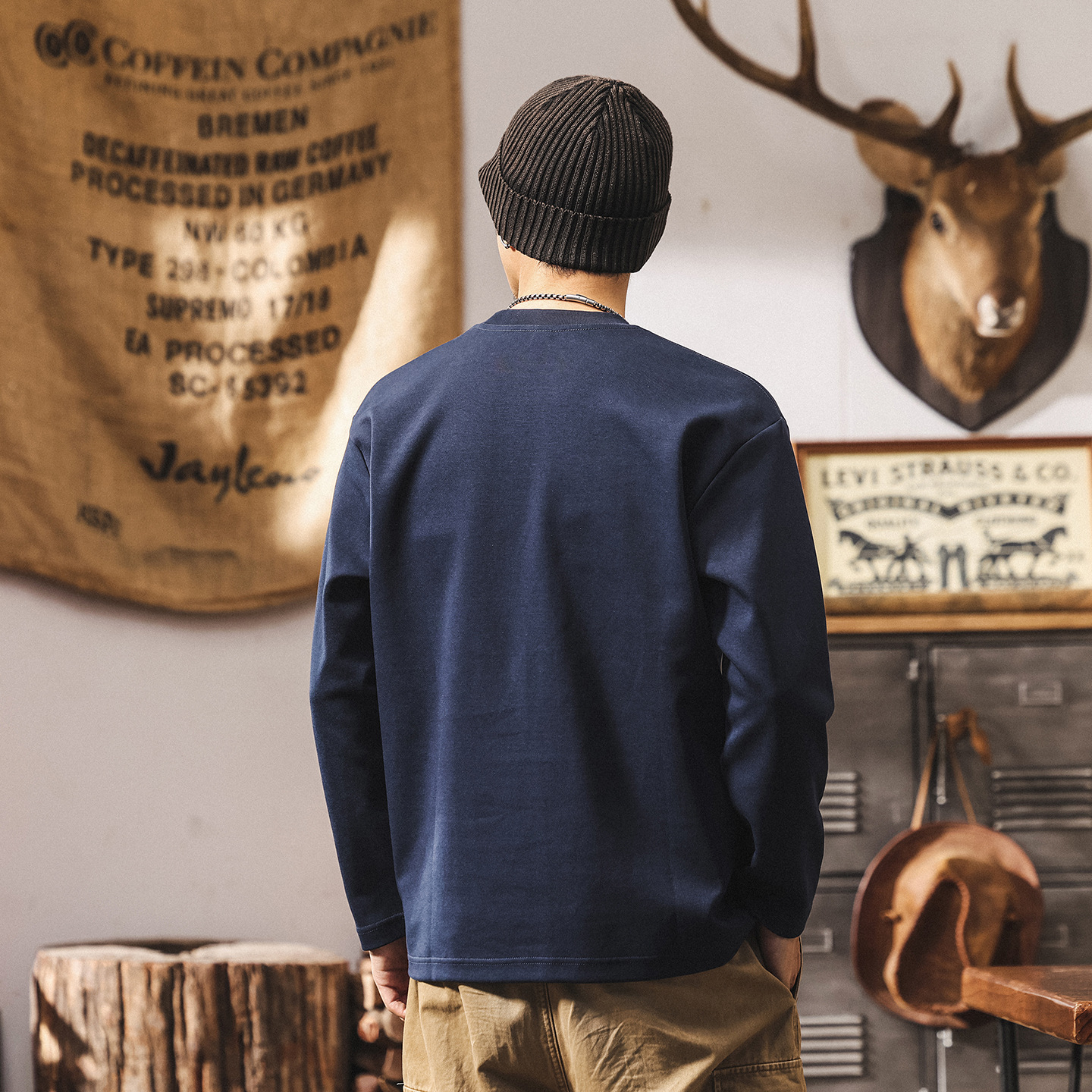 美式重磅復古長袖t恤男2025新款秋季潮流簡約寬鬆大碼休閒上衣男