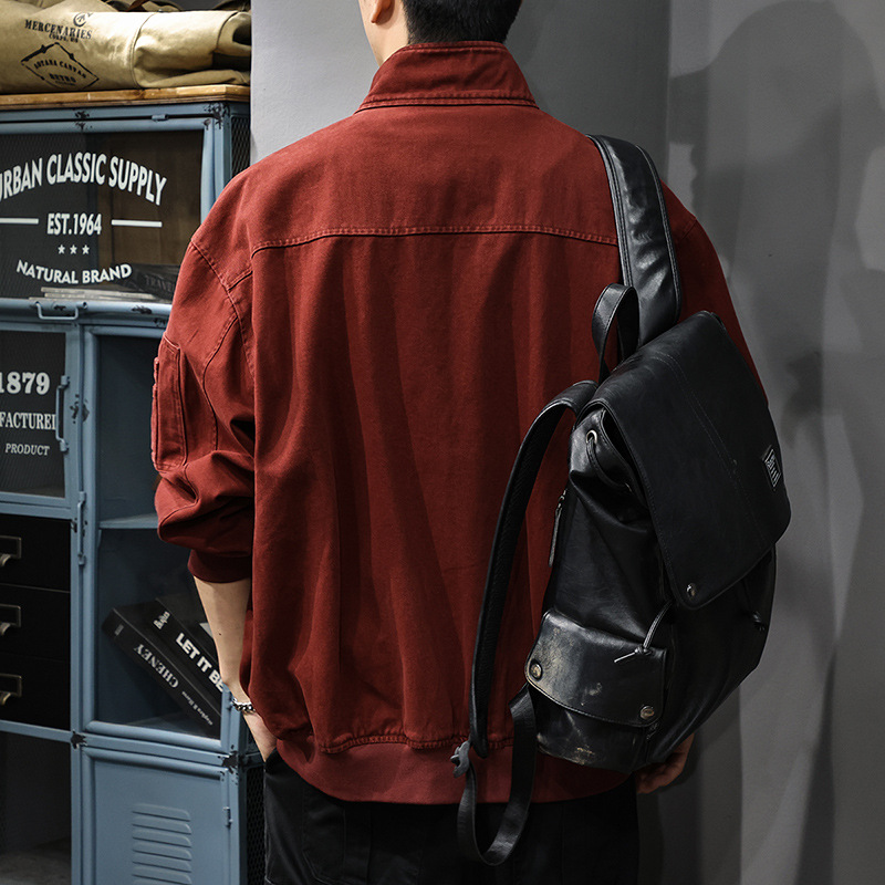 秋冬新款立領加棉工裝夾克男復古刺繡美式休閒獵裝寬鬆外套上衣潮