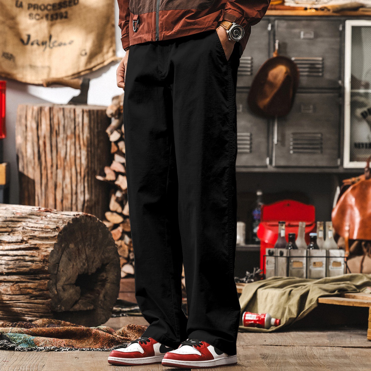 高級感仿麻休閒褲男士夏季新款寬鬆直筒褲子美式復古薄款簡約長褲