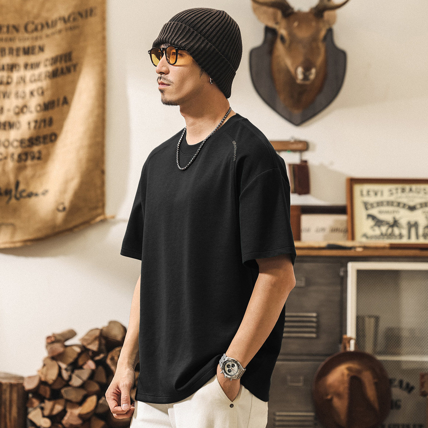 糯滑果凍棉短袖男款夏季莫代爾涼感T恤男美式復古潮牌寬鬆上衣男