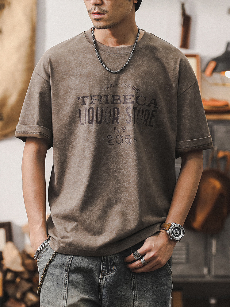 美式復古雲染洗褪重磅T恤男短袖夏季寬鬆休閒上衣男痞帥潮流男裝T