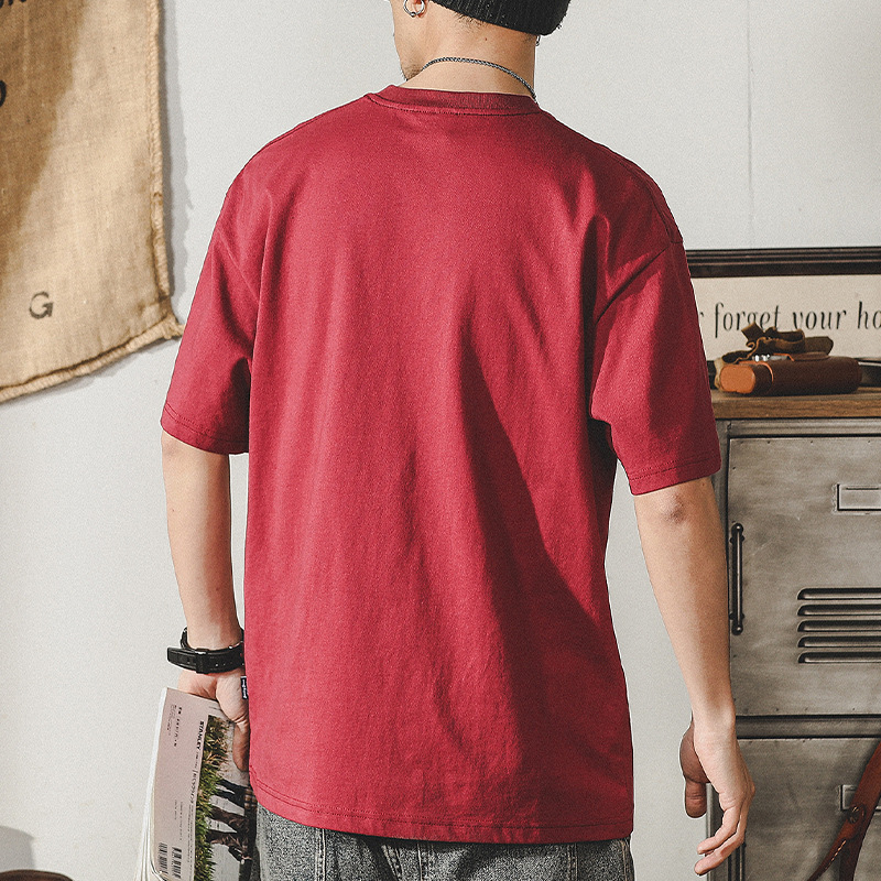 美式重磅280g短袖T恤男t夏季高級感體恤休閒寬鬆大碼紅色上衣