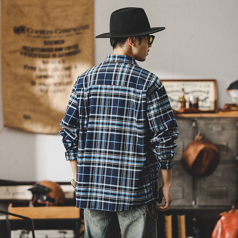 杰雷諾美式復古長袖襯衫男潮牌上衣男士2024碳素磨毛英倫休閒襯衣