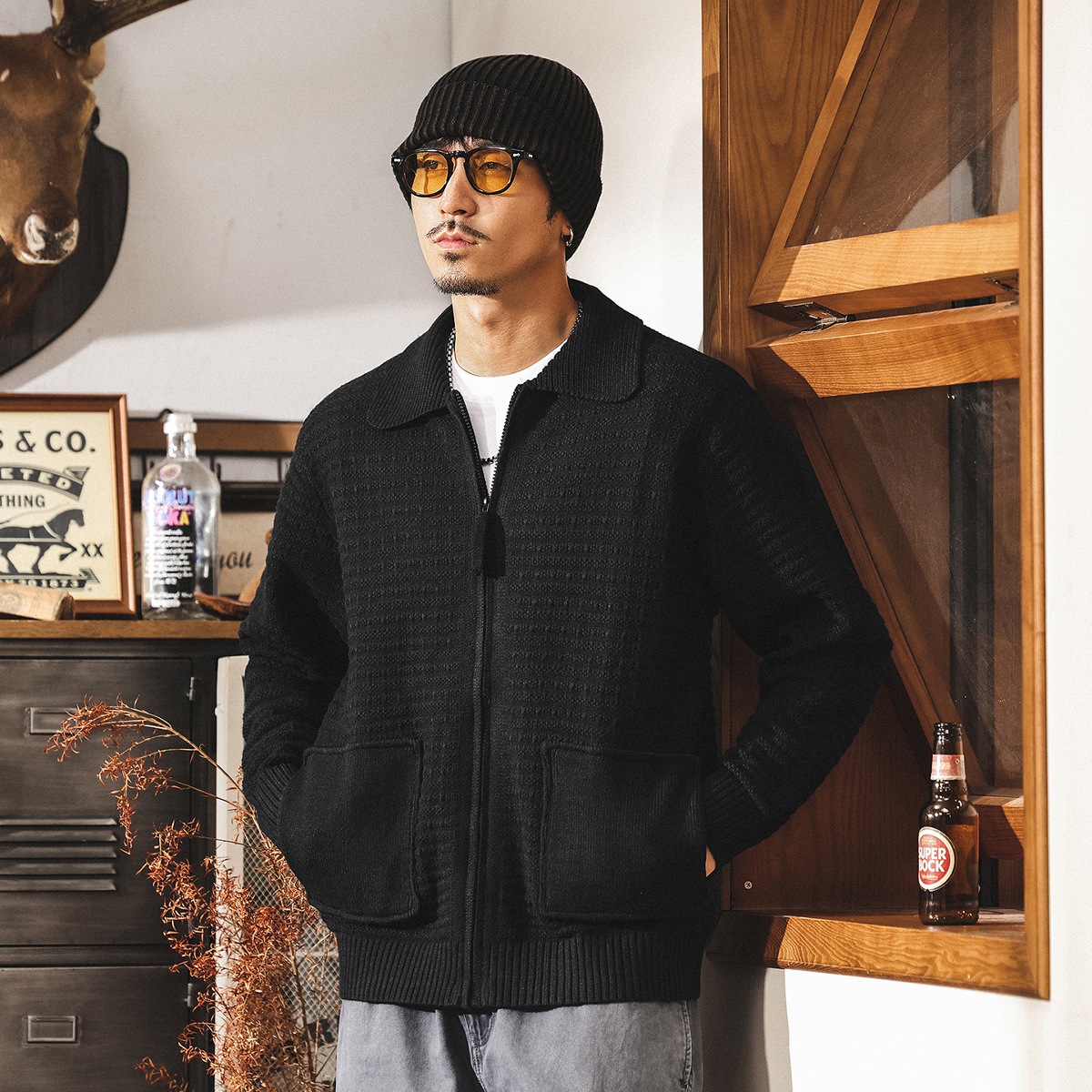 美式復古開衫毛衣外套男春秋2025新款重磅男士針織衫寬鬆秋冬上衣