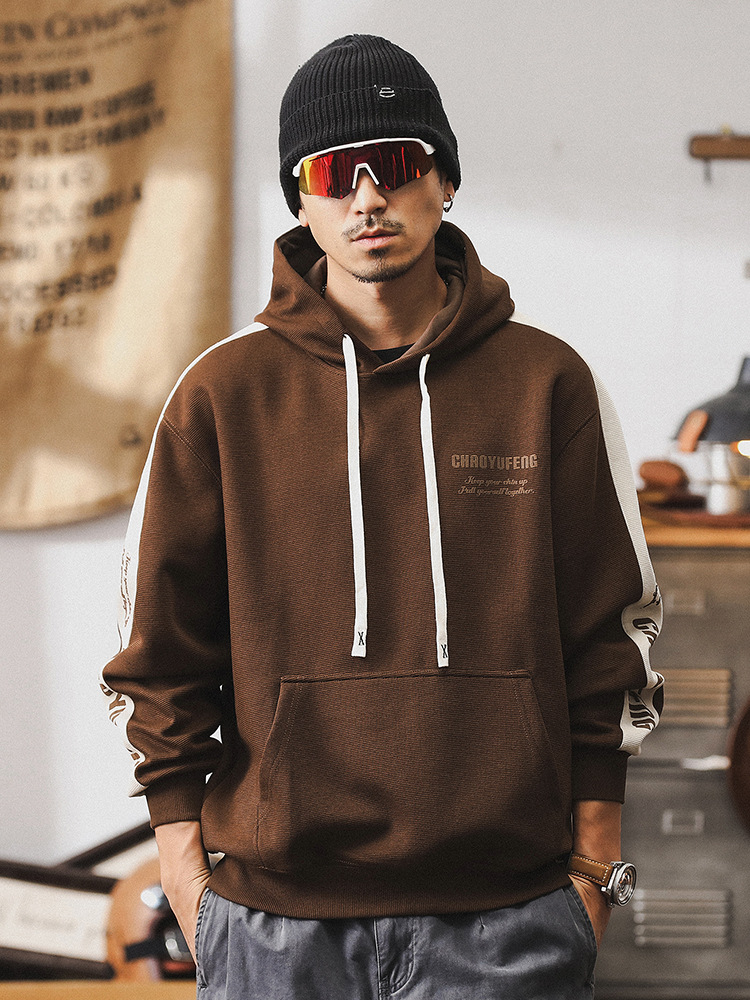 美式360g重磅衛衣男秋季潮牌撞色休閑寬松上衣男連帽外套男春秋款