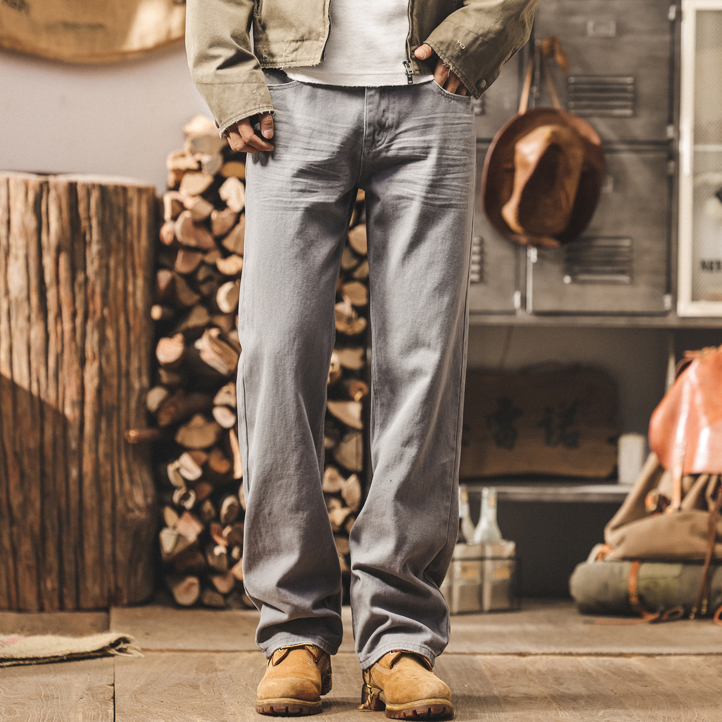 美式復古淺灰色牛仔褲男士2025秋季新款潮牌長褲子寬鬆直筒休閒褲
