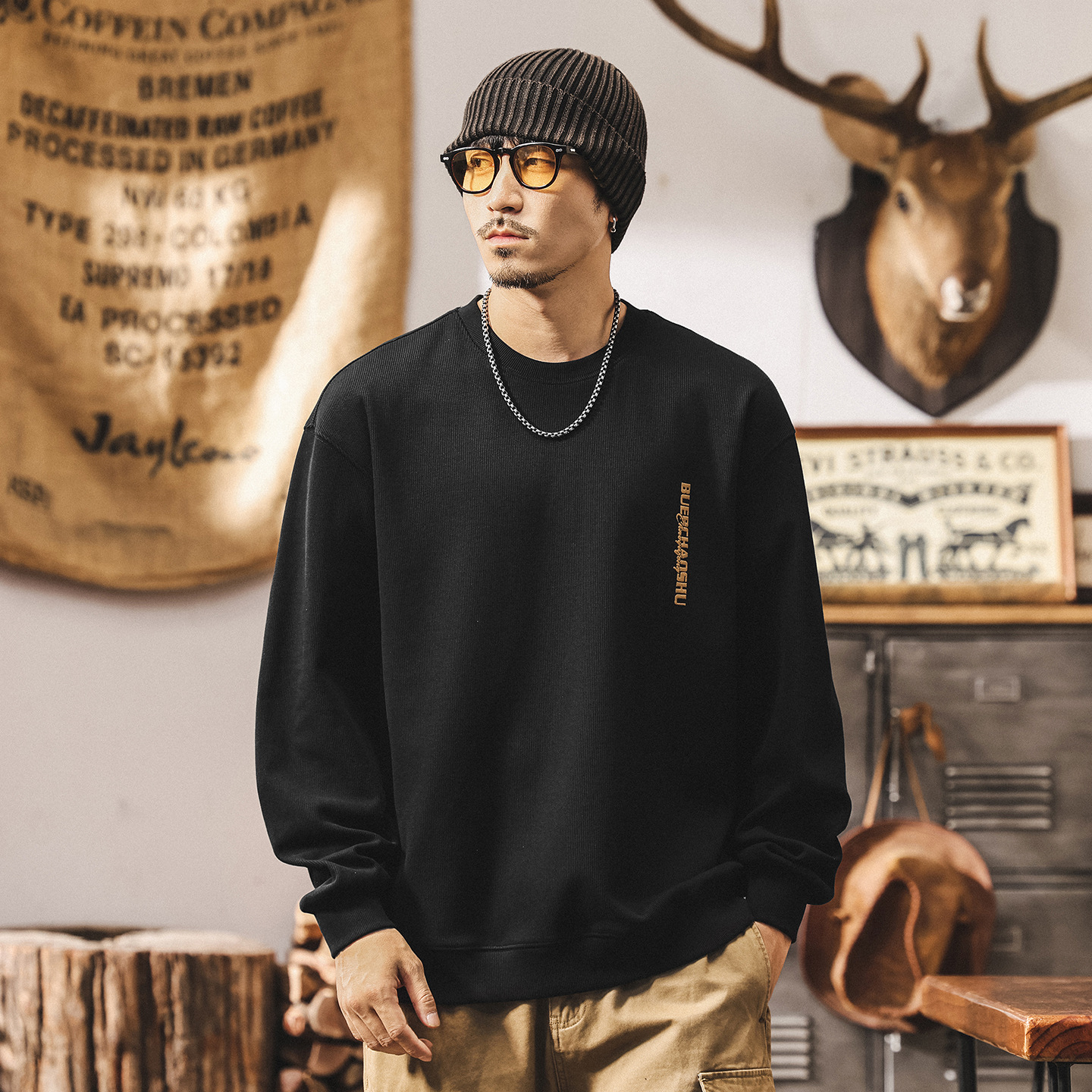 美式復古380g重磅圓領衛衣男春秋潮牌2025新款寬鬆休閒長袖上衣男