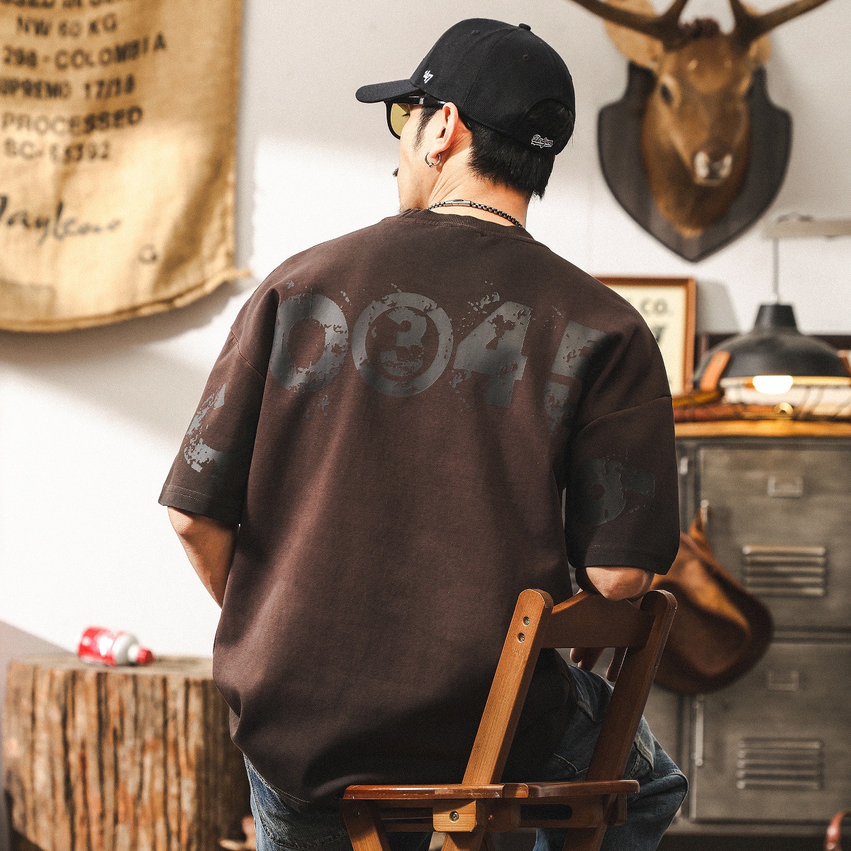 美拉德復古髒染水洗美式短袖男款夏季300g重磅T恤男寬鬆男士上衣T