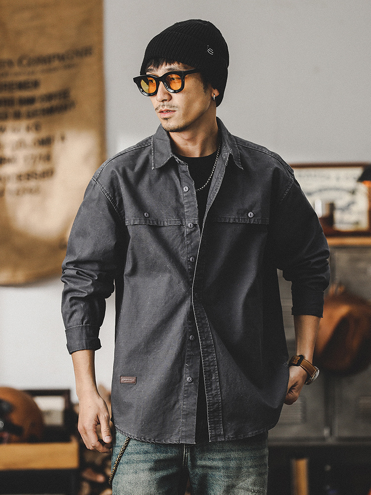 硬漢獵裝工裝襯衫男長袖美式重磅復古城市戶外通勤休閒襯衣外套男