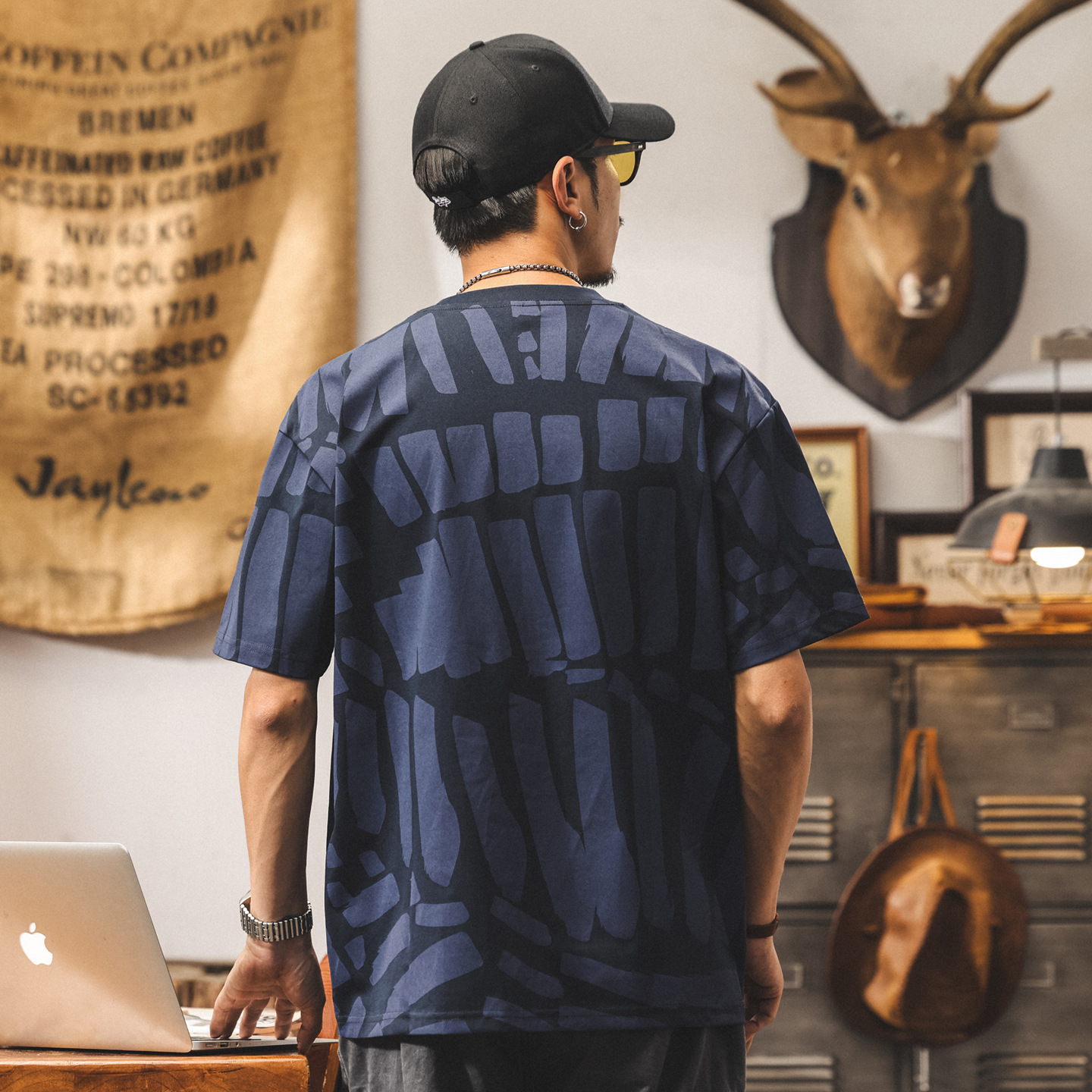 美式潮流短袖t恤男夏季2025新款寬鬆潮牌滿印半袖體恤男士上衣潮T