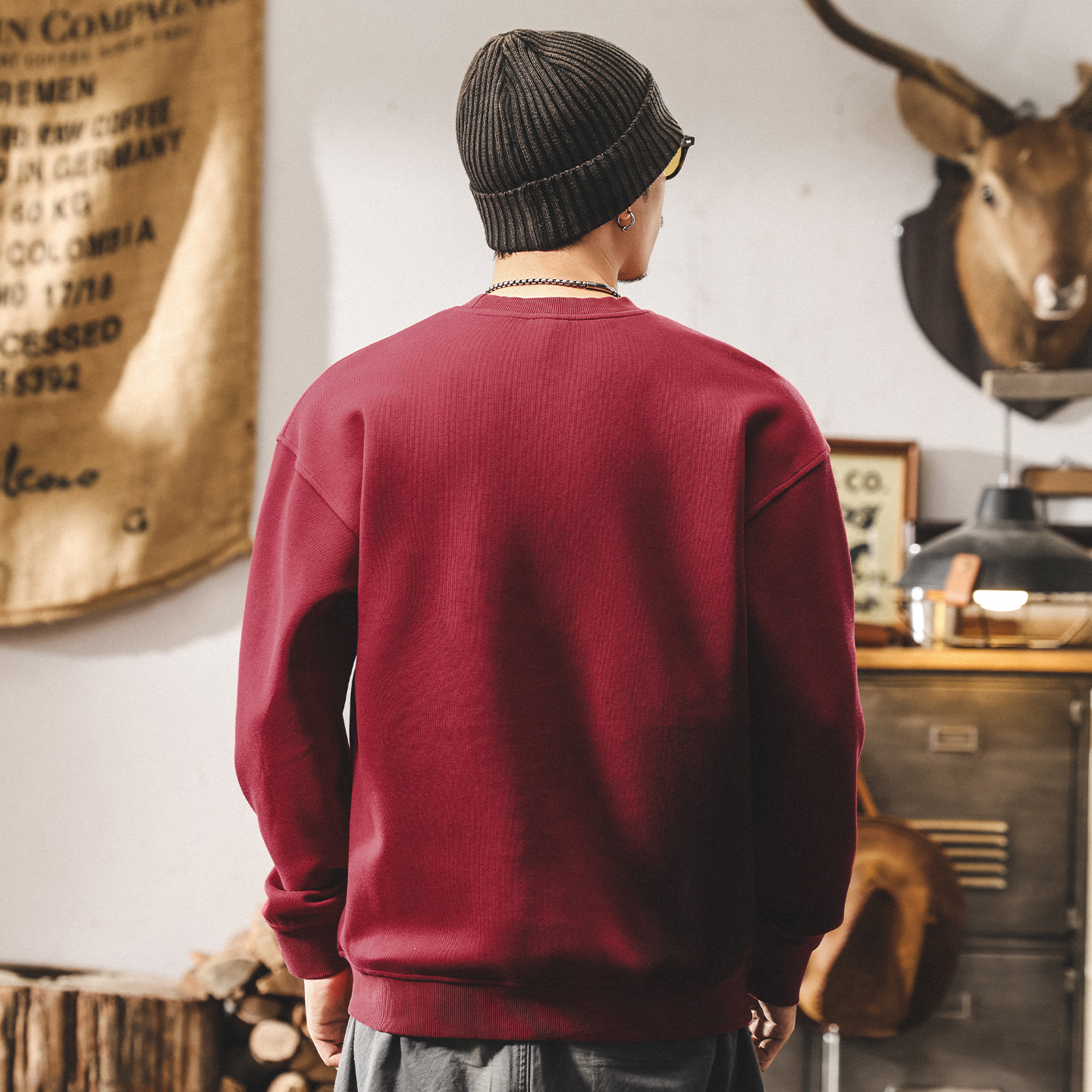 美式360g重磅衛衣男2025新款秋季寬鬆圓領安可拉紅復古春秋外套男