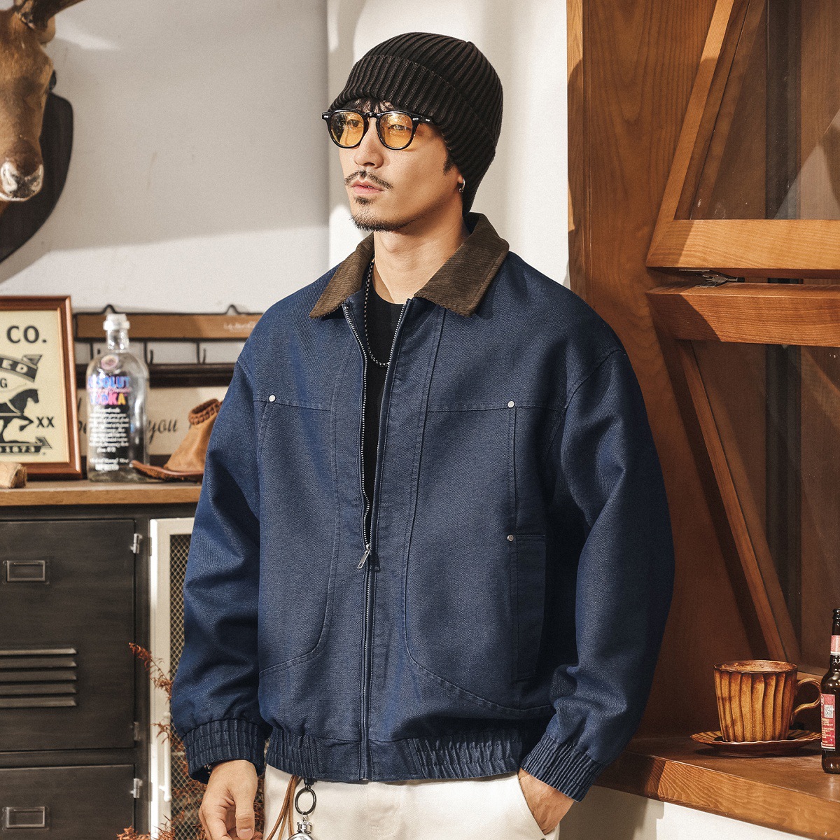 巴恩風工裝外套男春秋新款美式復古霜感帆布寬鬆潮牌硬朗教練夾克