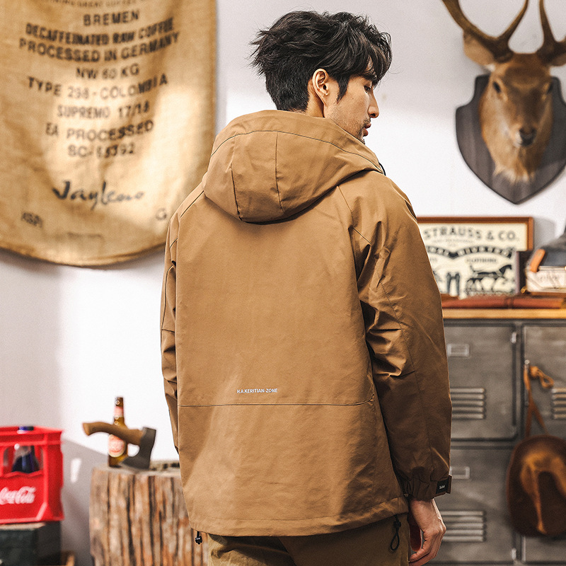 美式復古三防衝鋒衣外套男秋冬款潮牌戶外機能獵裝連帽工裝夾克男