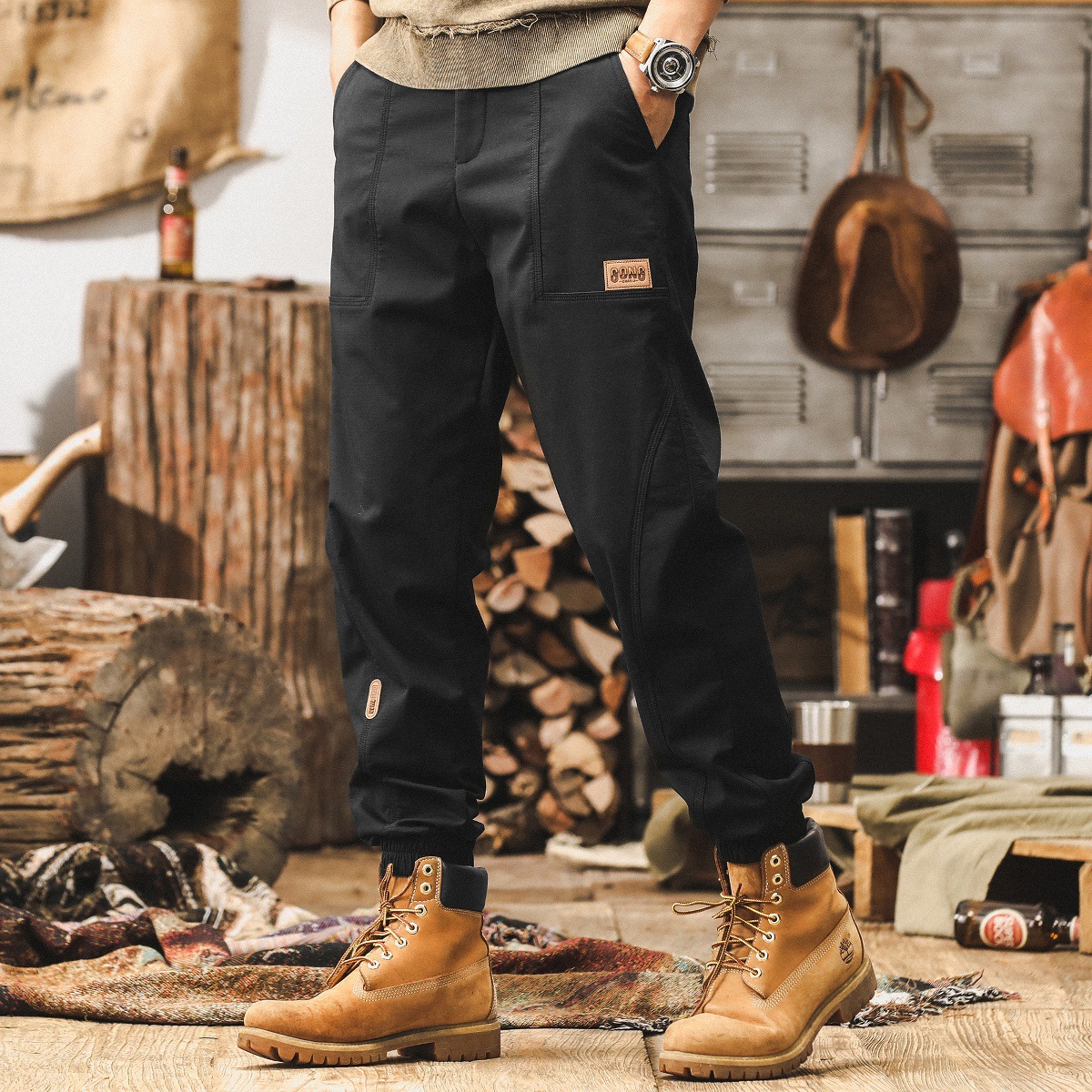 卡其色工裝褲子男款秋季2025新款美式復古潮牌寬鬆束腳男士休閒褲