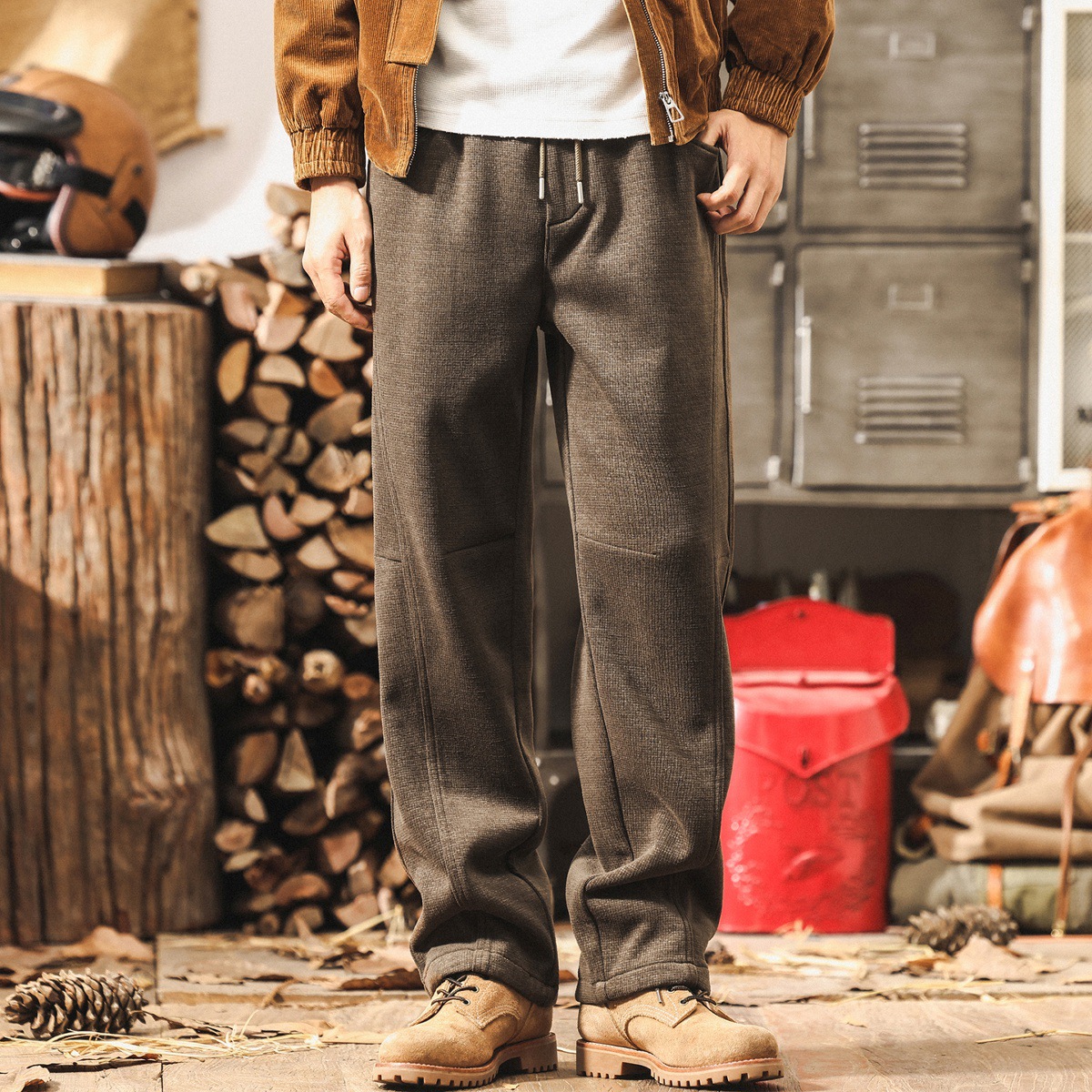 美式复古雪尼尔裤子男春秋加厚高级感重磅2025新款宽松直筒休闲裤