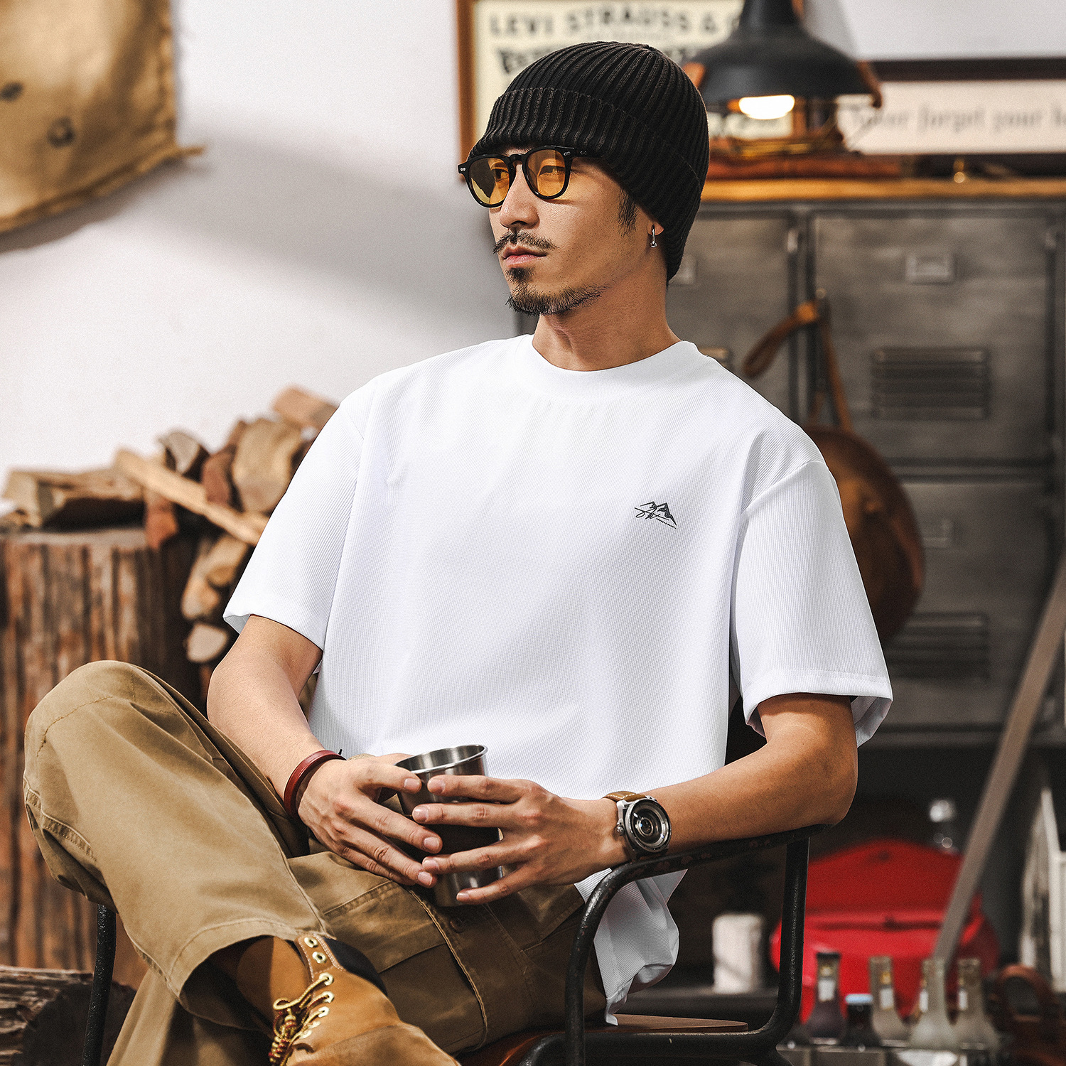 兼顧運動透氣薄款短袖T恤男夏季潮流美式復古山系印花寬鬆上衣男T