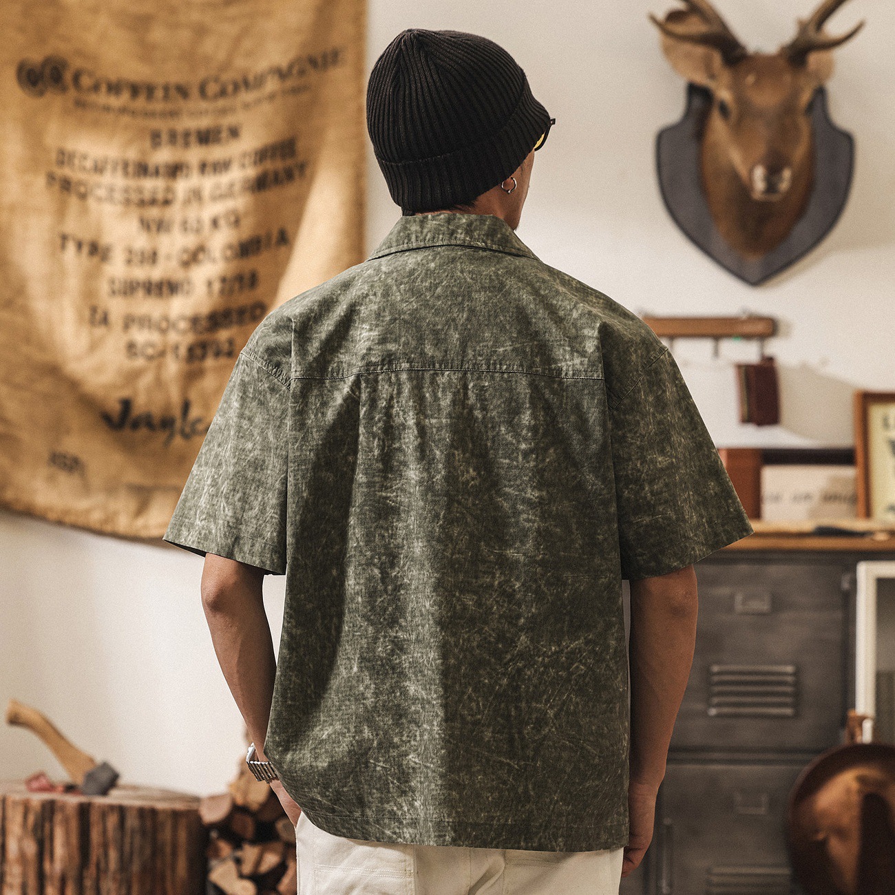 美式復古做舊扎染短袖襯衫男夏季2026新款潮流外套痞帥寬鬆襯衣男