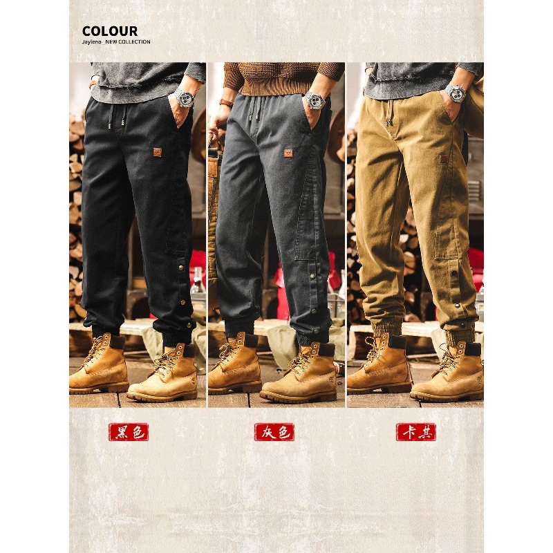 美式重磅雪花絨褲子男春秋復古潮牌工裝休閒褲男寬鬆直筒秋季長褲
