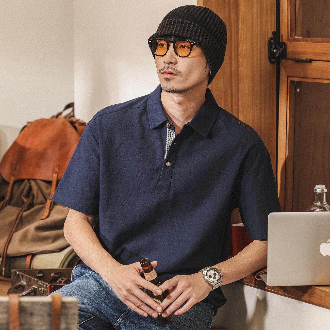 美式復古男士Polo短袖男士T恤夏季2026新款潮牌寬鬆亨利衫男