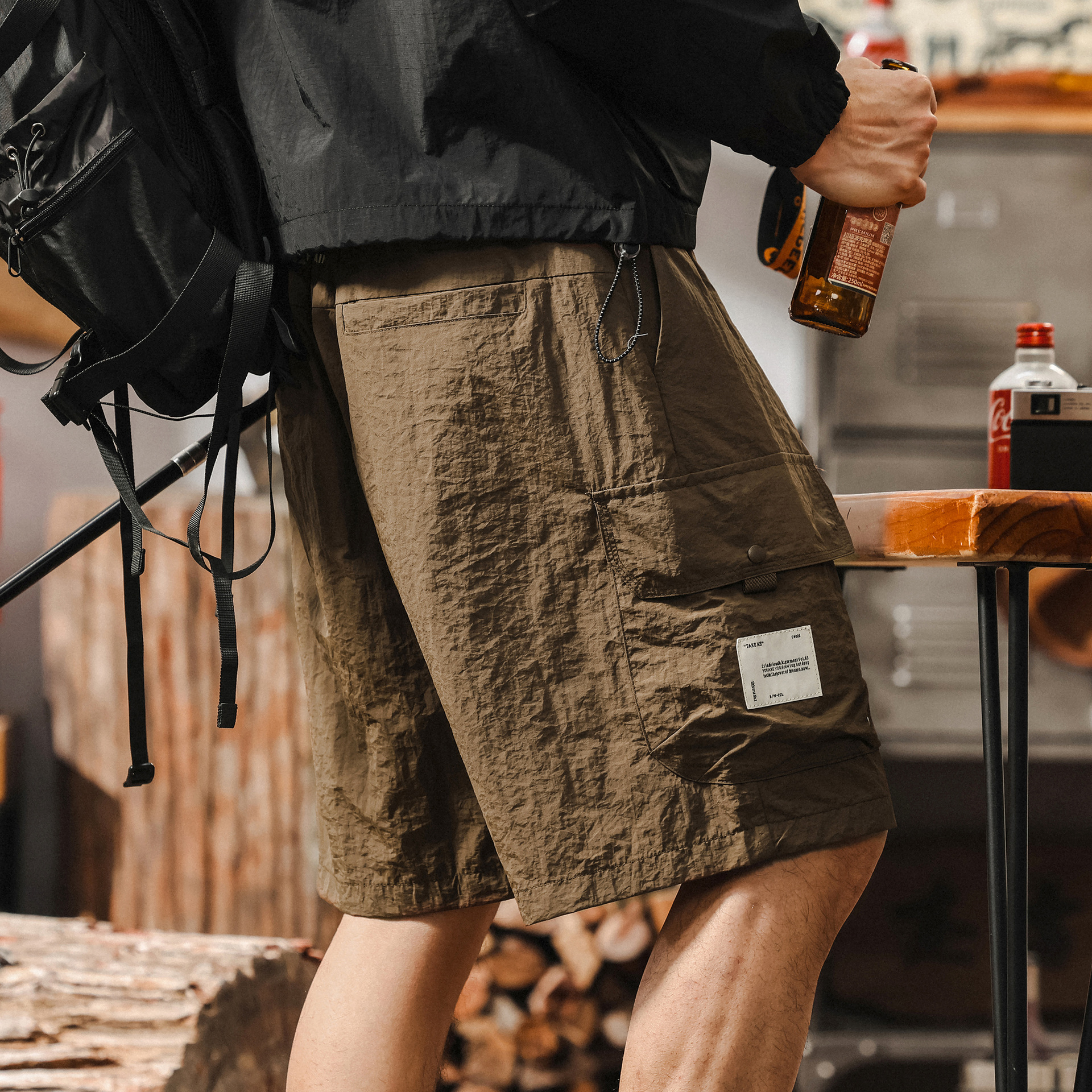 美式復古戶外工裝短褲男夏季薄款冰絲速幹寬鬆直筒潮牌休閒五分褲