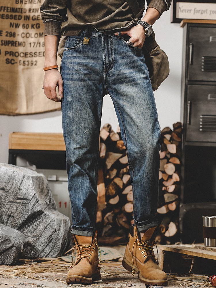 春季活性染不掉色牛仔褲男直筒2024新款美式經典原色水洗休閒褲男