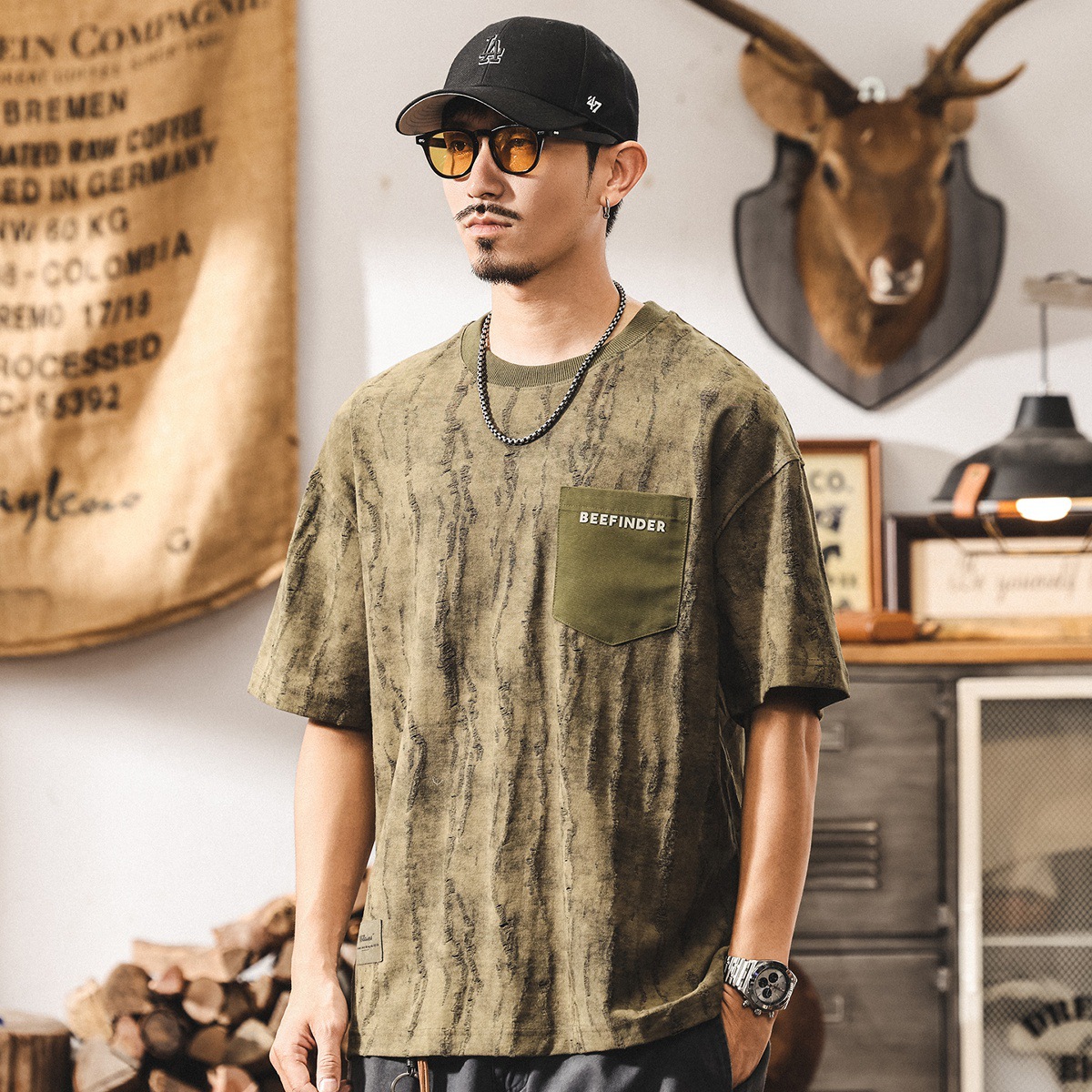 夏季新款T恤男夏季男士短袖2025寬鬆大碼輕奢提花美式休閒體恤潮T