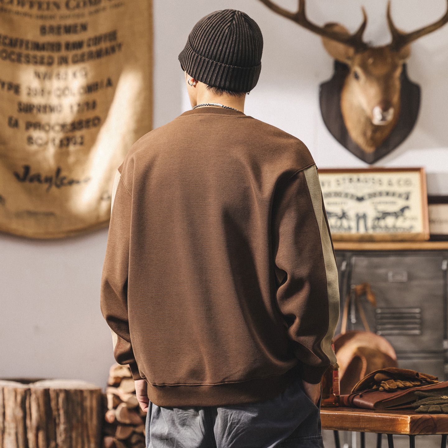 美式復古咖色衛衣男春秋2025新款立體鋼印360g重磅寬鬆休閒上衣男