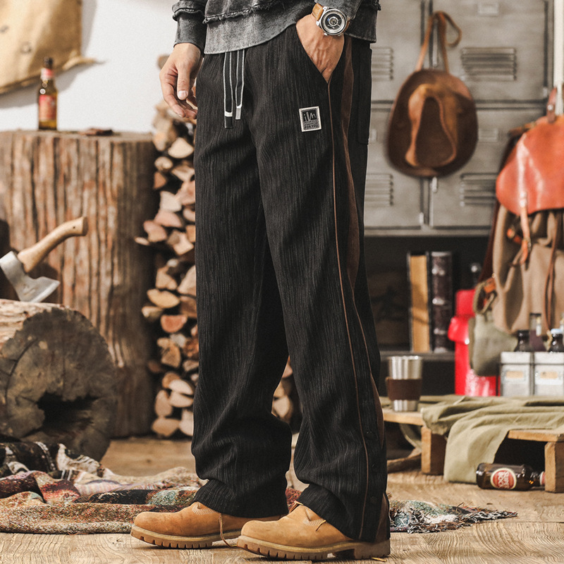 美式覆古高級感燈芯絨休閒褲男2024秋冬款重磅衛褲寬鬆垂感直筒褲
