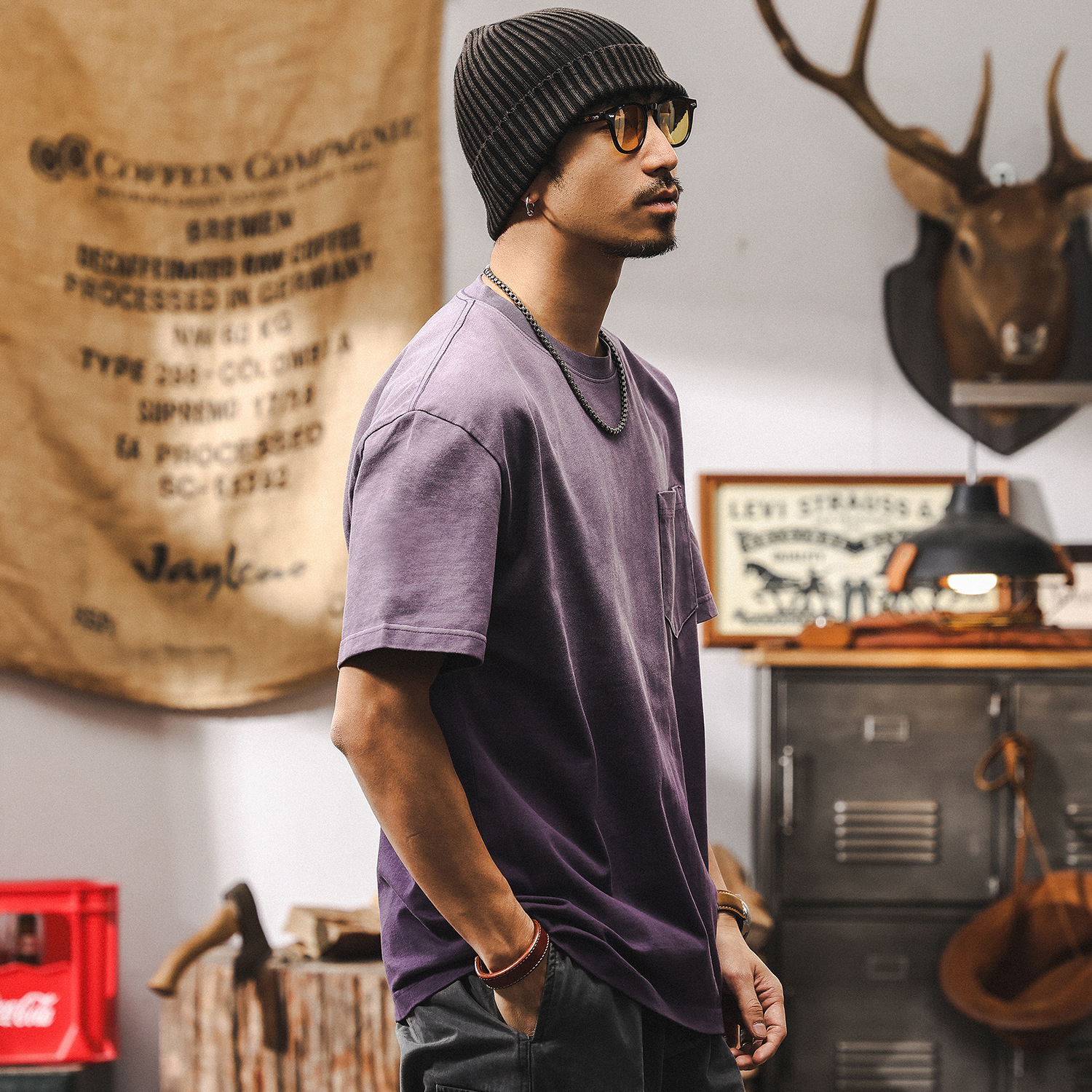 阿蘇特漸變水洗T恤夏季美式短袖潮牌寬鬆百搭紫色多巴胺上衣T男潮