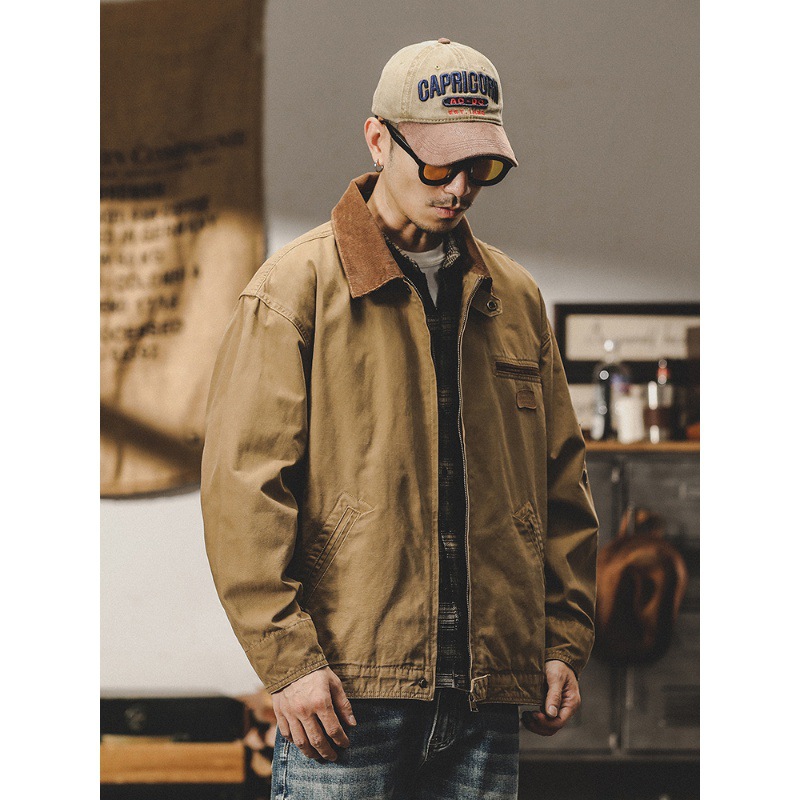 美式重磅復古珠帆布工裝夾克男秋冬款潮牌寬鬆戶外底特律獵裝外套