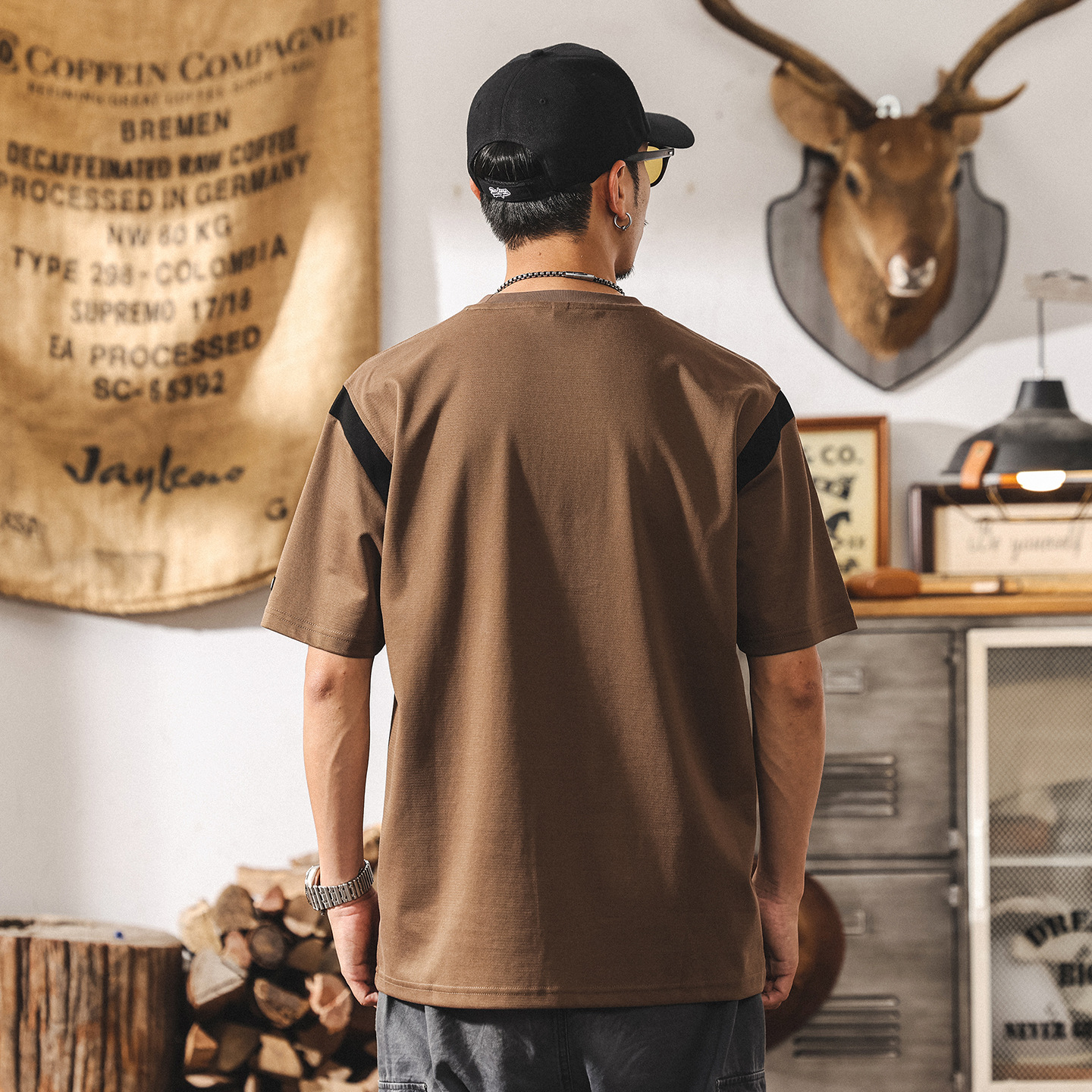 美式復古短袖T恤男夏季新款潮牌拼色寬鬆大碼男士上衣休閒體恤潮T