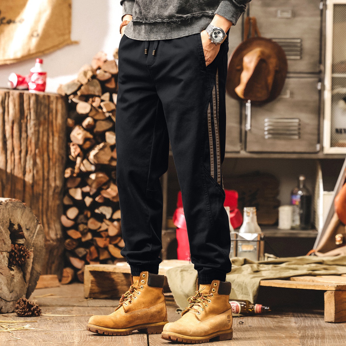 美式復古工裝褲子男2025新款秋季三條槓男士休閒褲潮流寬鬆束腳褲