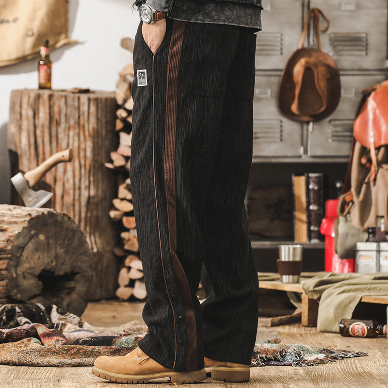 美式覆古高級感燈芯絨休閒褲男2024秋冬款重磅衛褲寬鬆垂感直筒褲