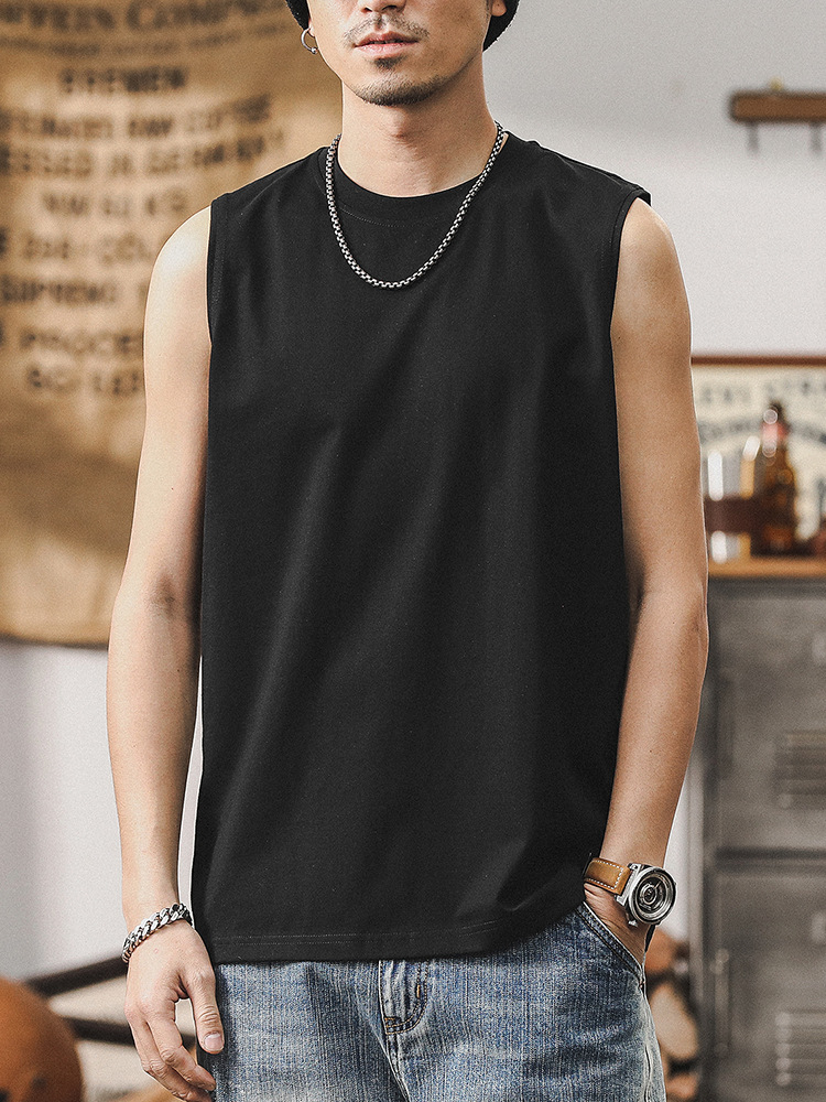 260g重磅純色基礎款運動健身背心男夏季美式簡約大碼無袖T恤