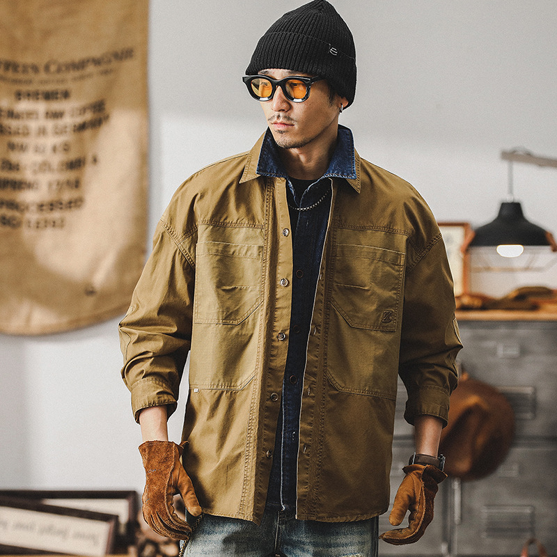 杰雷諾美式休閒外套男春秋款2024新款工裝襯衫男長袖潮牌獵裝襯衣