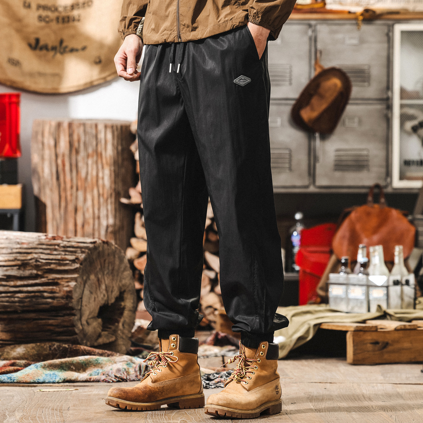 萊賽爾天絲彎刀休閒褲男夏季速幹潮牌直筒男士褲子寬鬆哈倫束腳褲