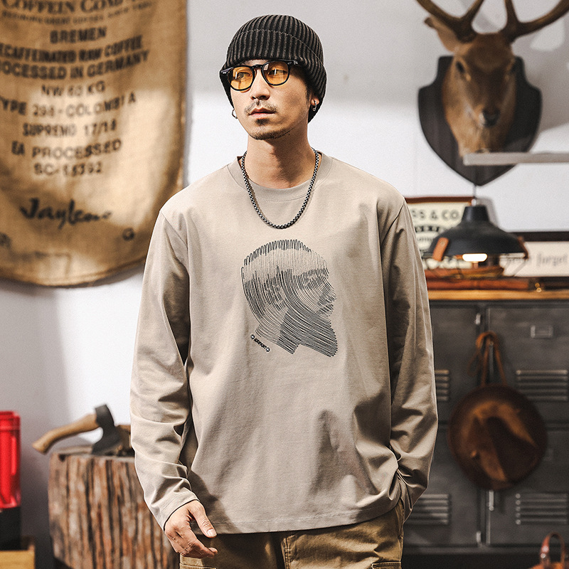 美式復古設計感重磅T恤男長袖春季寬鬆上衣男2025新款休閒圓領衫