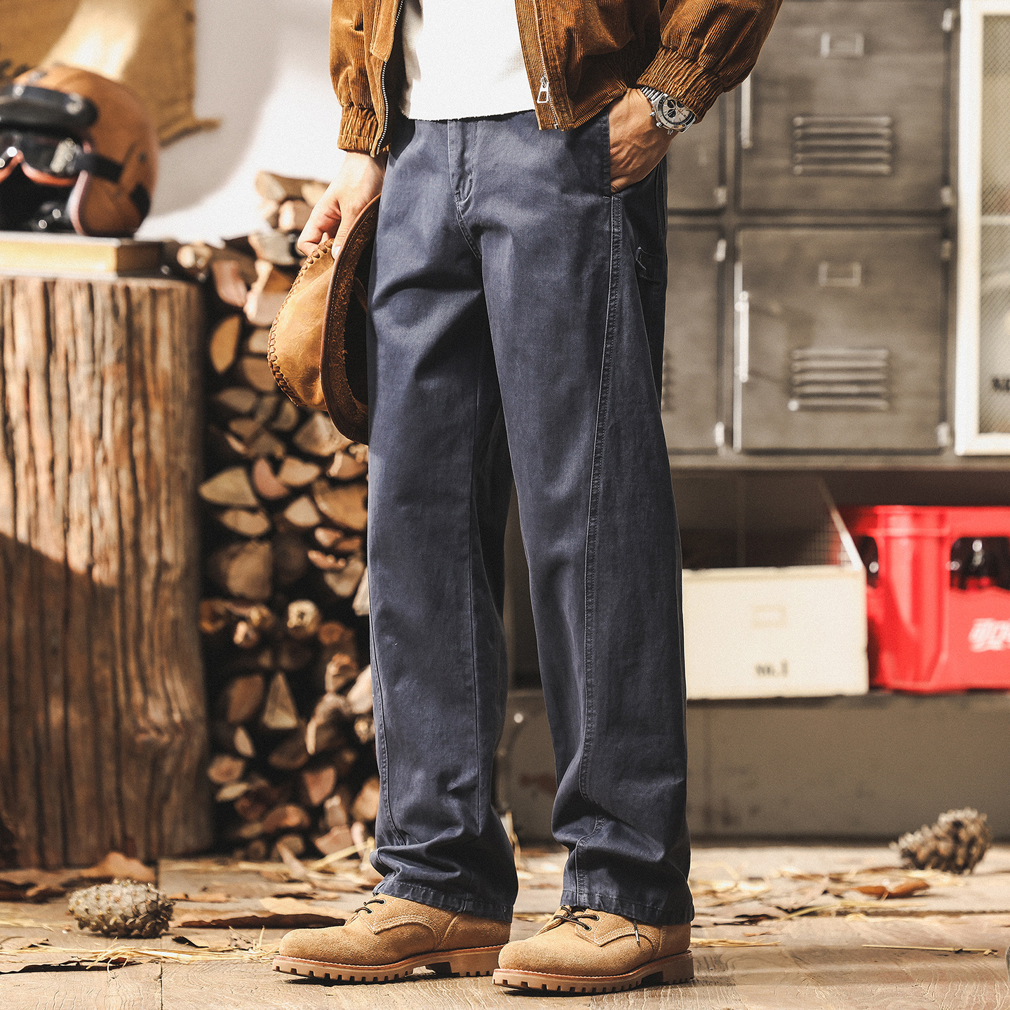 美式復古工裝褲子男款秋季2025潮牌新款寬鬆大碼藏青色男士休閒褲