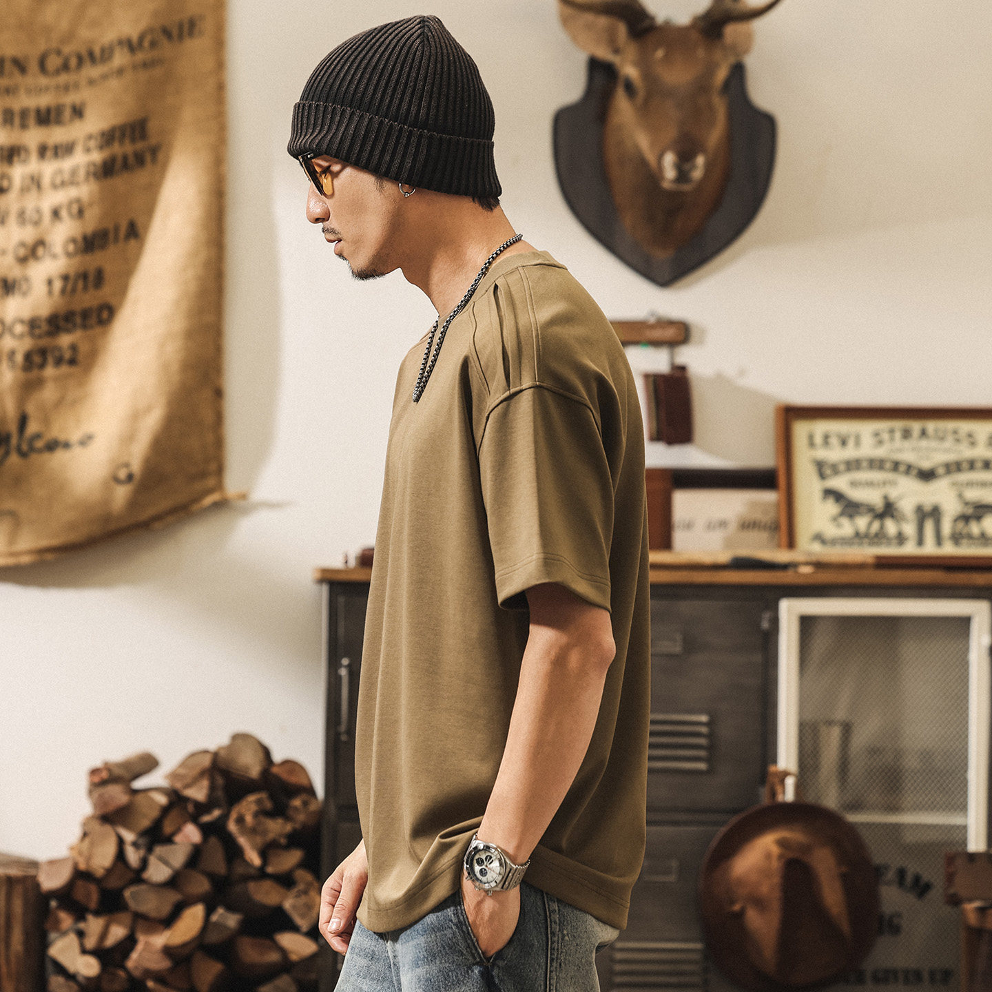 7A抗菌涼感果凍棉短袖T恤男夏季拼接解構潮流寬鬆休閒美式上衣男