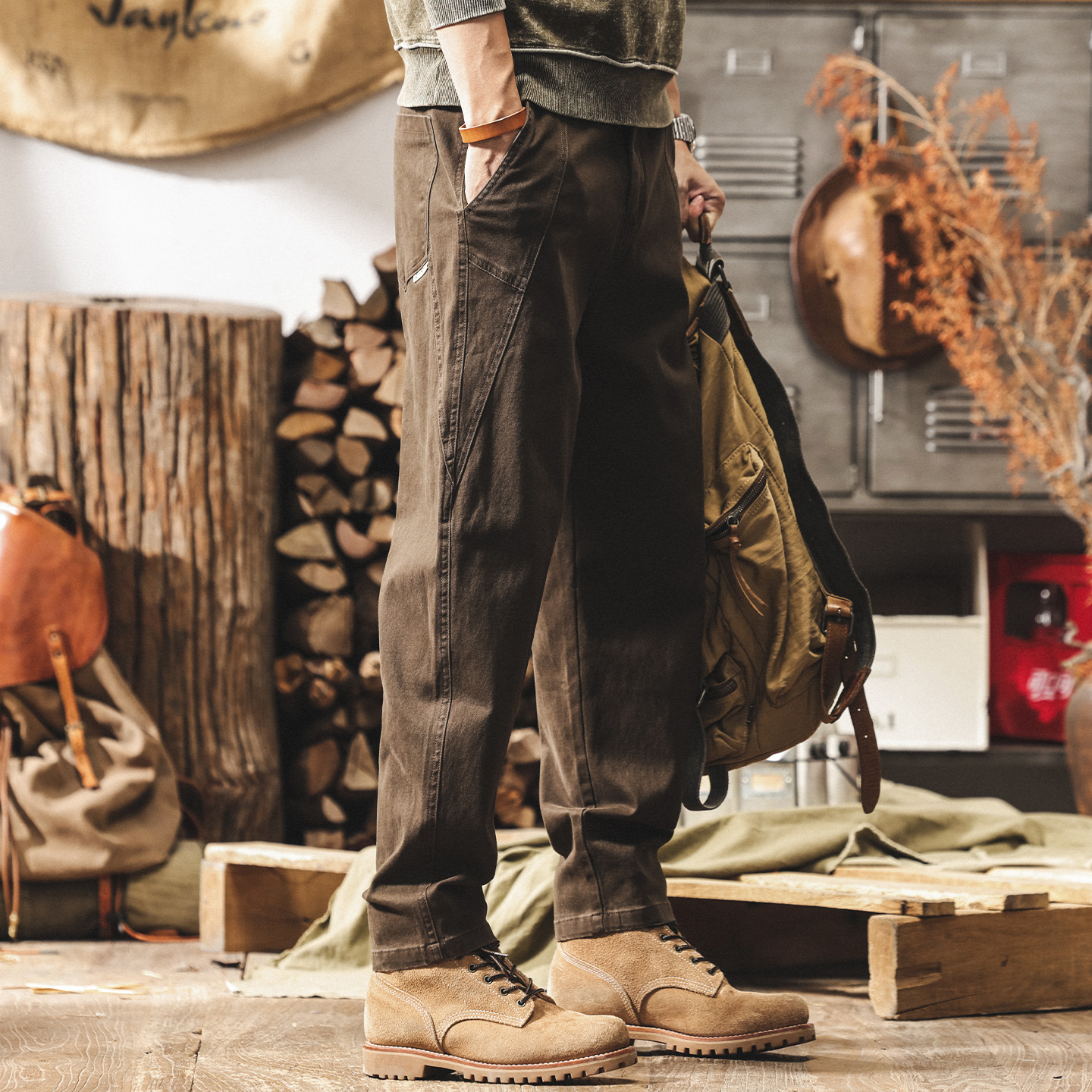 美式復古加絨工裝褲男款2025冬季潮牌直筒男士褲子加厚寬鬆休閒褲