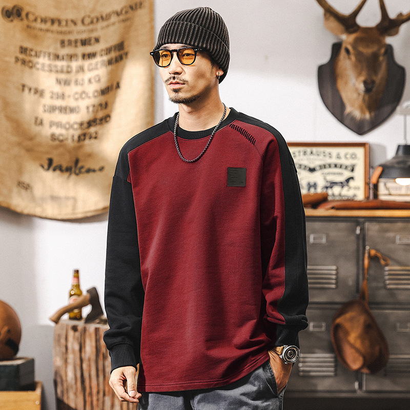美式復古420g重磅長袖T恤男春季2025新款高級感男士拼接衛衣