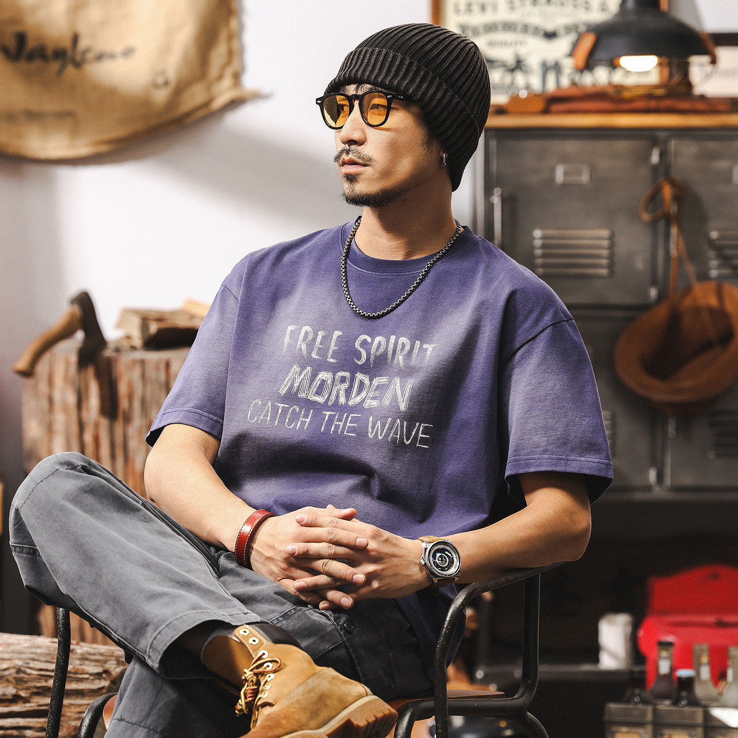 阿蘇特洗褪漸變水洗T恤男短袖夏季潮流立體字母寬鬆半袖上衣