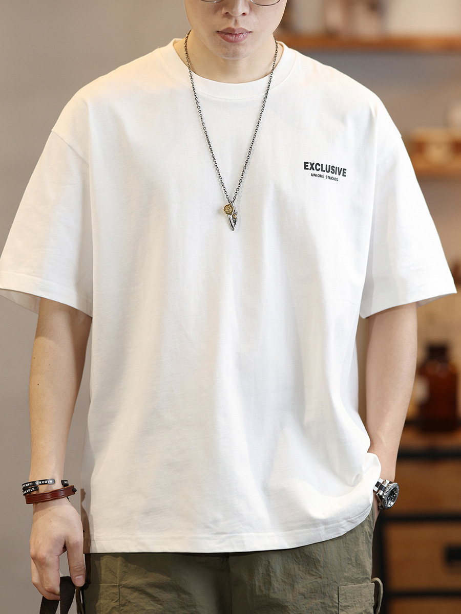 230g重磅短袖T恤男士簡約百搭印花體恤夏季寬鬆圓領半袖上衣T潮流